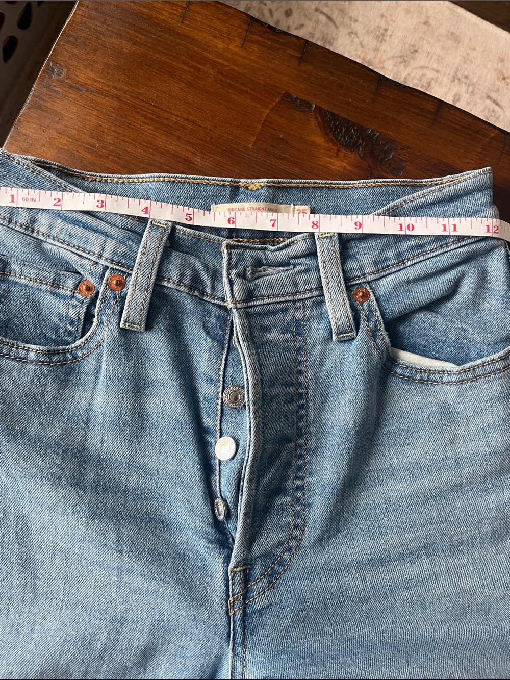 Light Blue Women's High-Rise Ribcage Straight Ankle Button-Fly Jeans w/Stretch